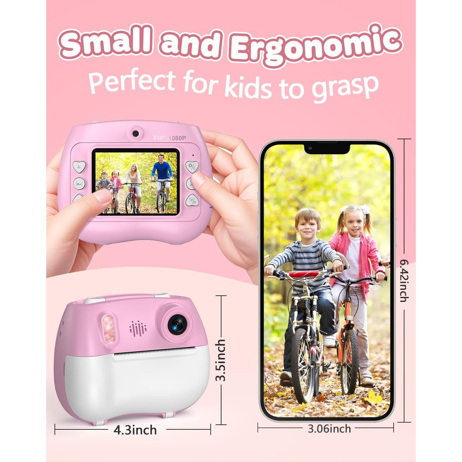 Cámara Instantánea Yakry Rosa para Niños 12MP 1080P Selfie