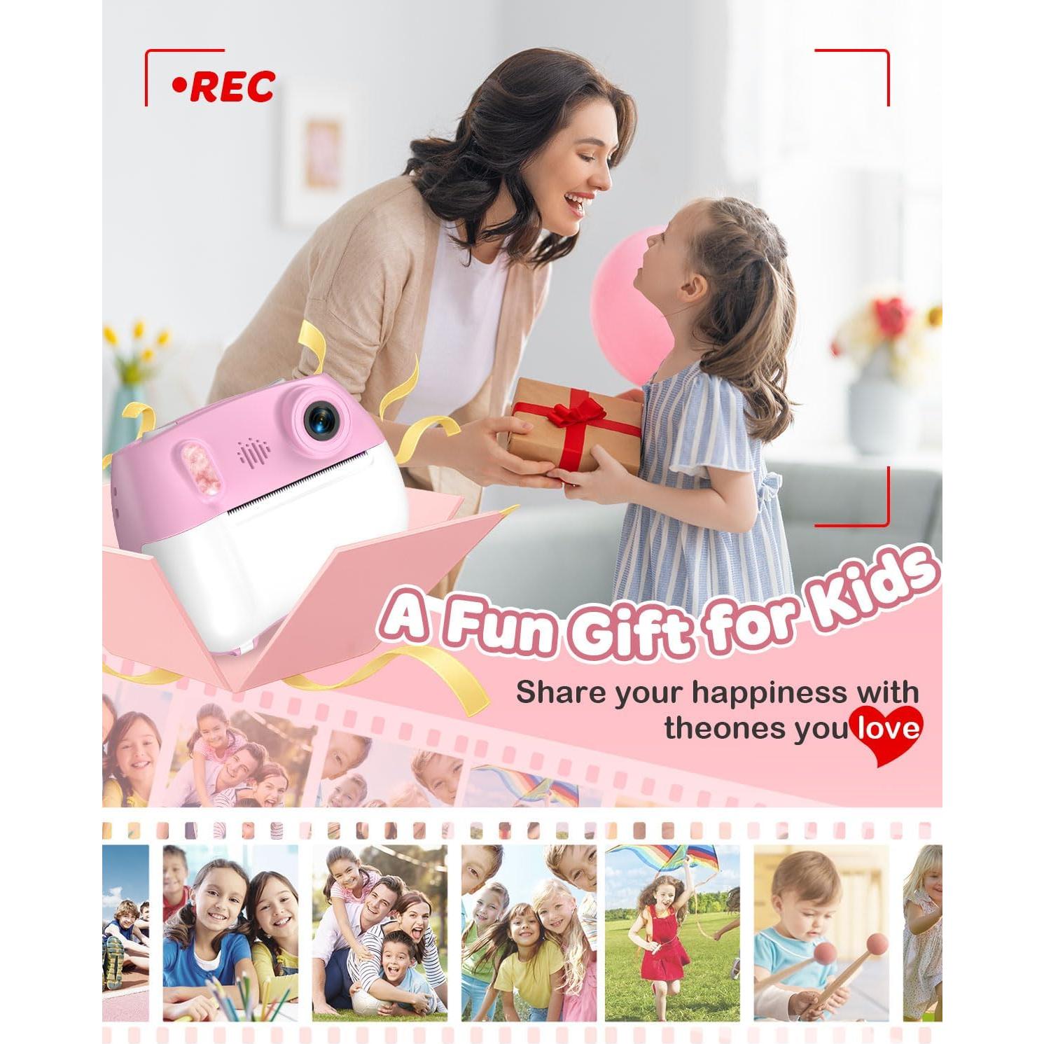 Cámara Instantánea Yakry Rosa para Niños 12MP 1080P Selfie