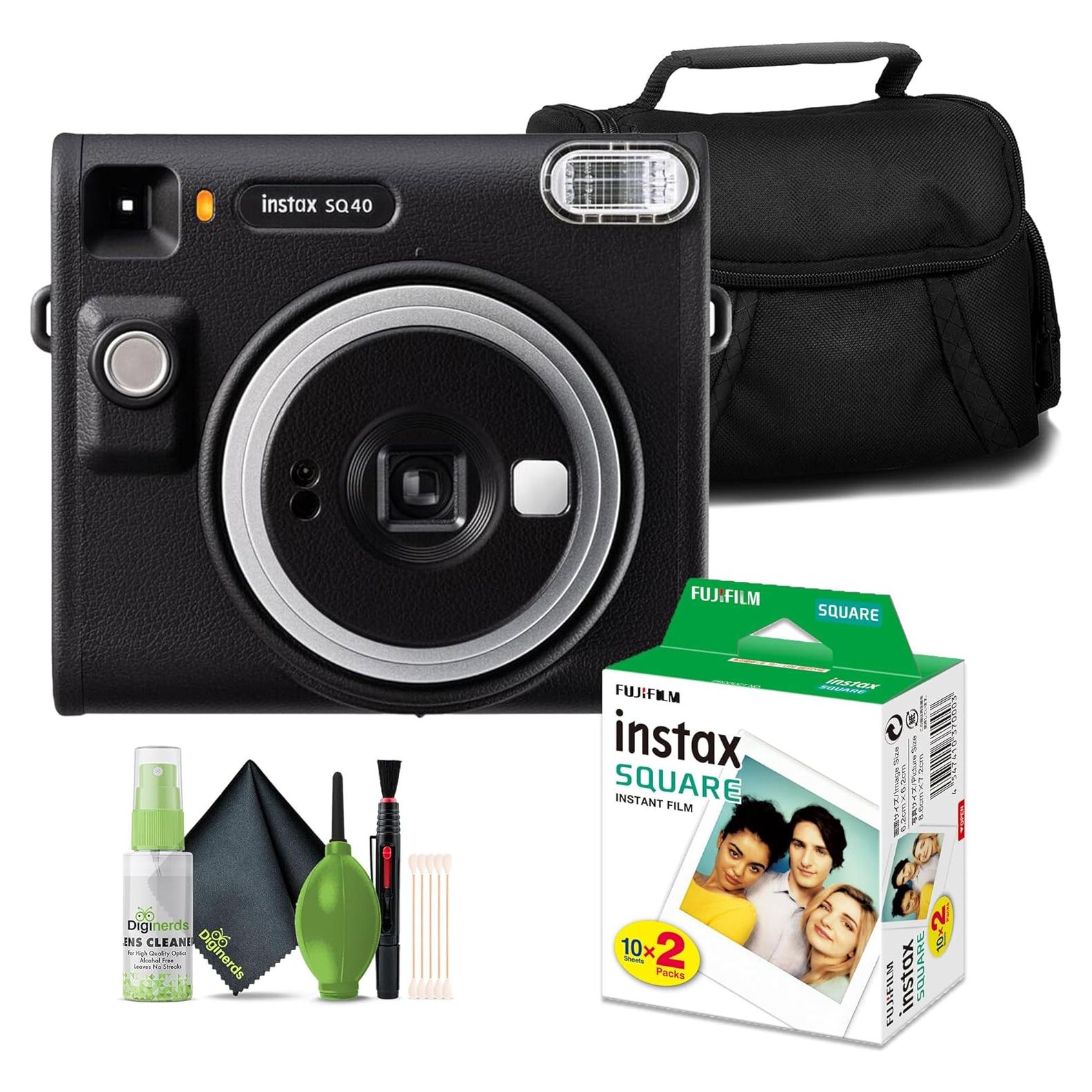 Cámara Instantánea Fujifilm Instax Square SQ40 Negra + Película 20 Exposiciones + Funda + Kit de Limpieza