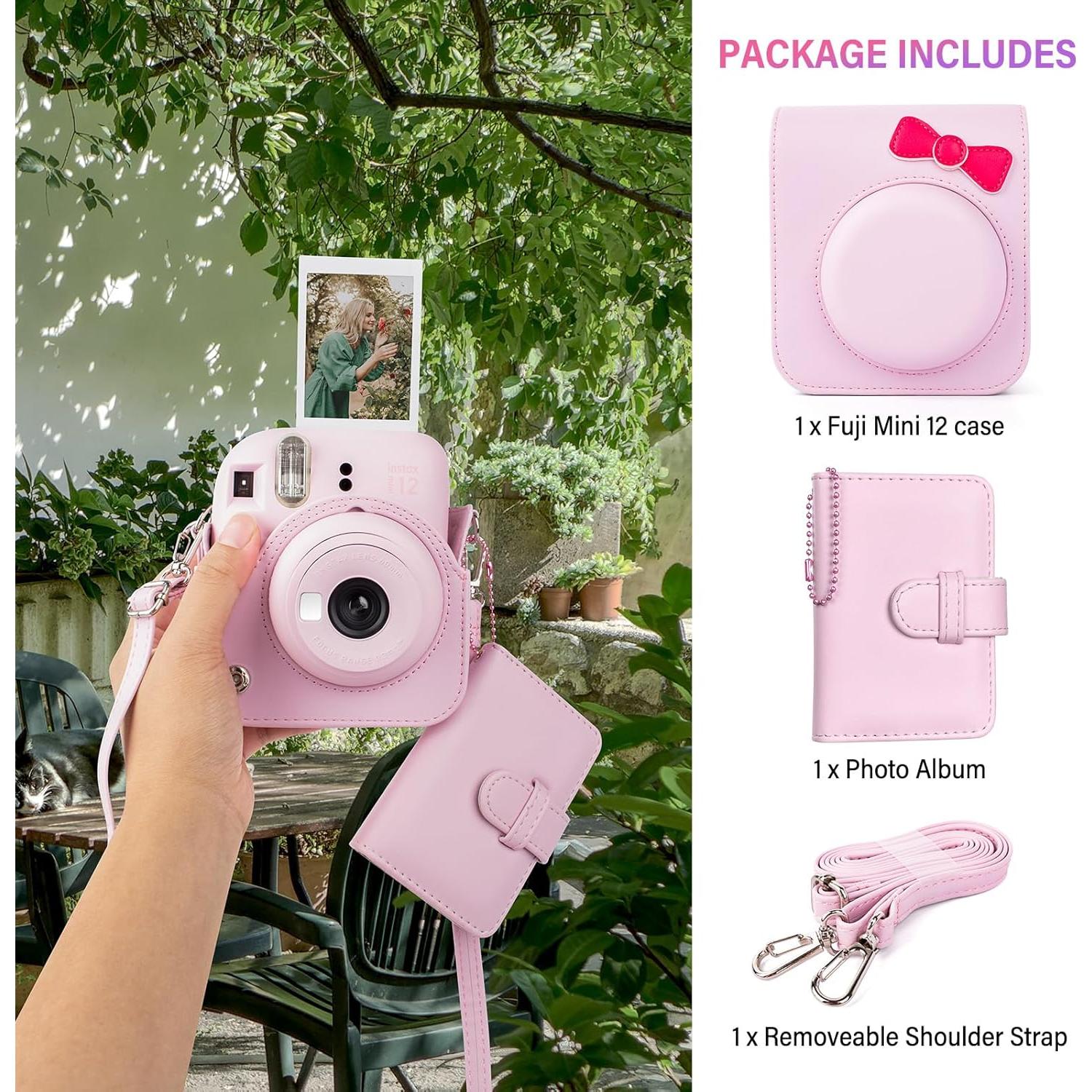 Funda de cámara Fujifilm Instax Mini 12 con álbum rosa