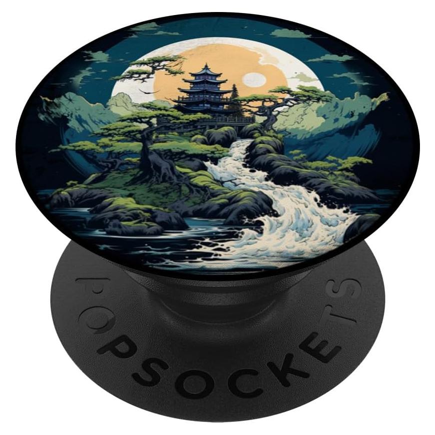 PopSockets Jardín Zen Japonés Vintage con Pagoda y Luna