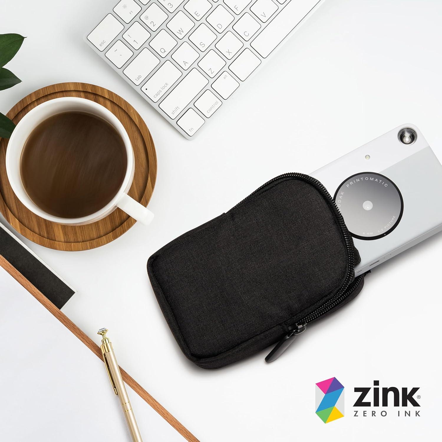 Soft Camera Case – Small Instant Print Camera & Printer Bag w/Photo Paper Pocket, Zipper Closure & Crossbody Shoulder Strap - Black