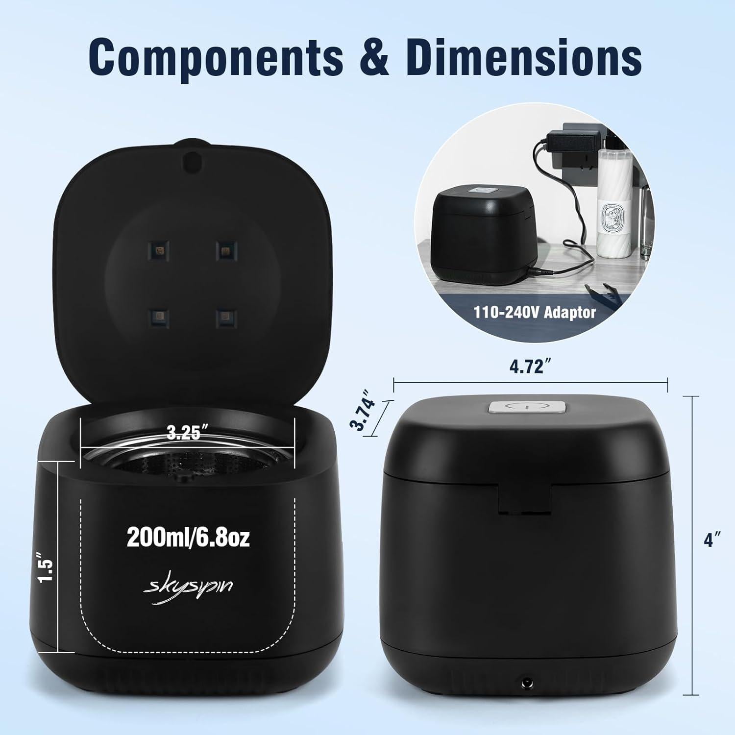 Limpiadora Ultrasónica de Retenedores Skysipin 45KHz 192g Negro