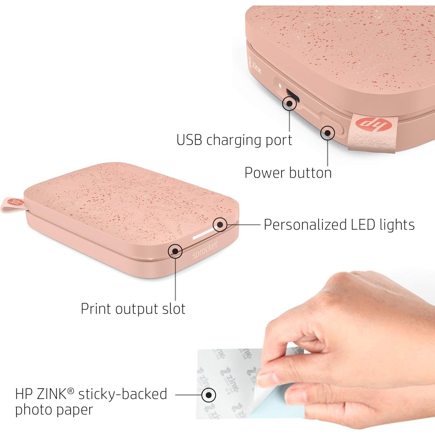 Impresora de Fotos Portátil HP Sprocket Rosa 2x3 Zink