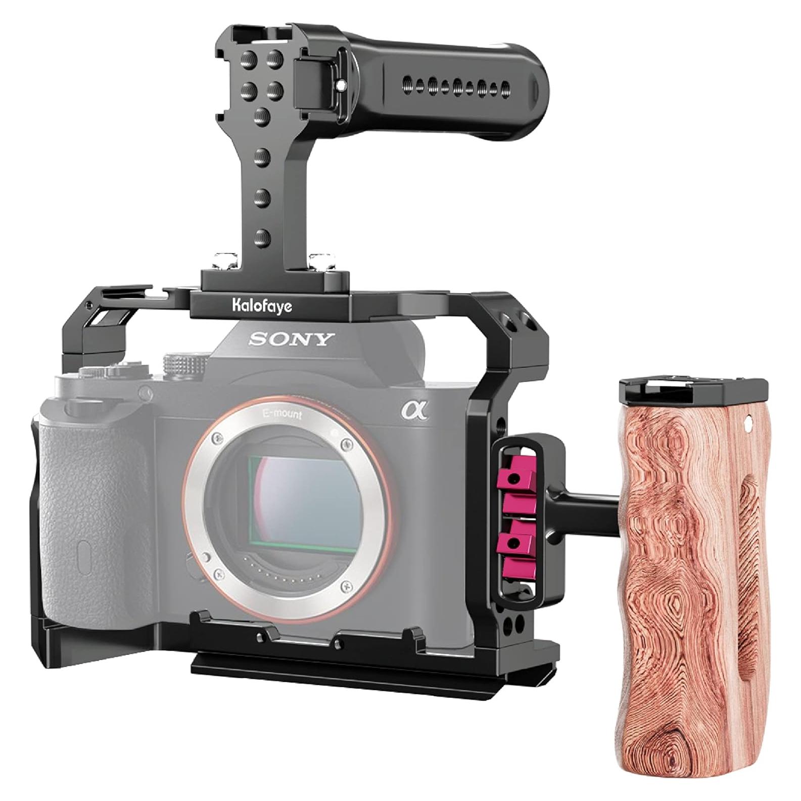 Jaula de cámara Kalofaye para Sony A7 M3 / A7II / A7RII con mango de madera