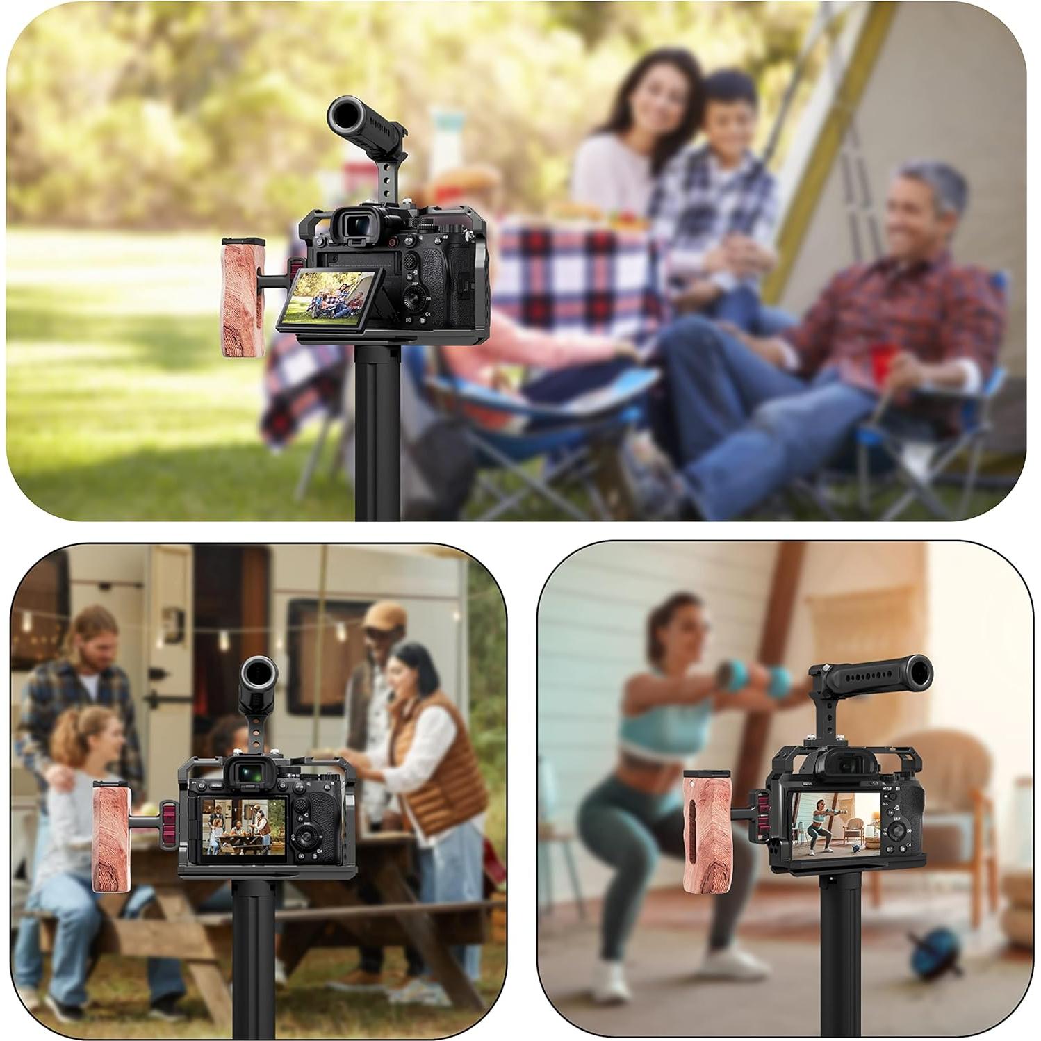 Jaula de cámara Kalofaye para Sony A7 M3 / A7II / A7RII con mango de madera