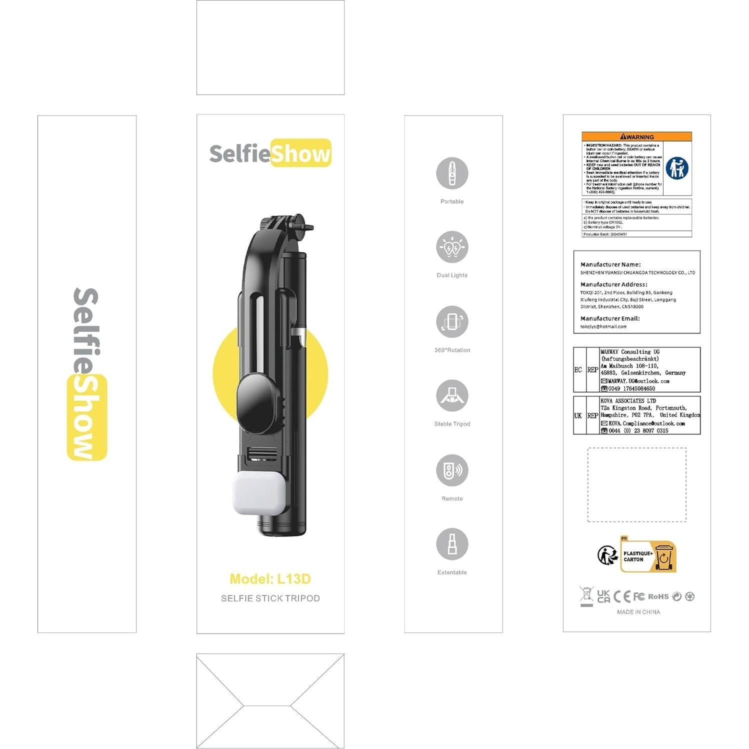 Trípode para Selfie SelfieShow L13D con 2 Luces LED Regulables