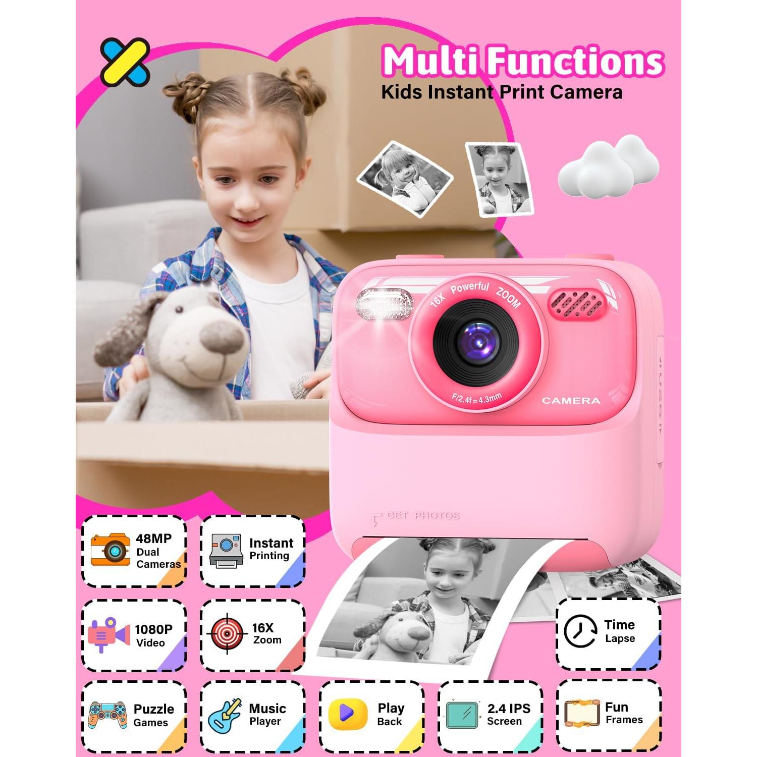 Cámara Instantánea para Niños Mgaolo P79 Rosa HD 48MP