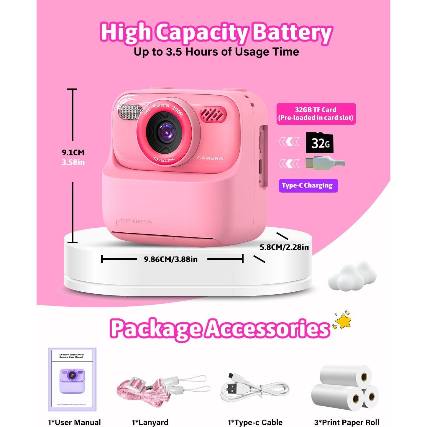 Cámara Instantánea para Niños Mgaolo P79 Rosa HD 48MP
