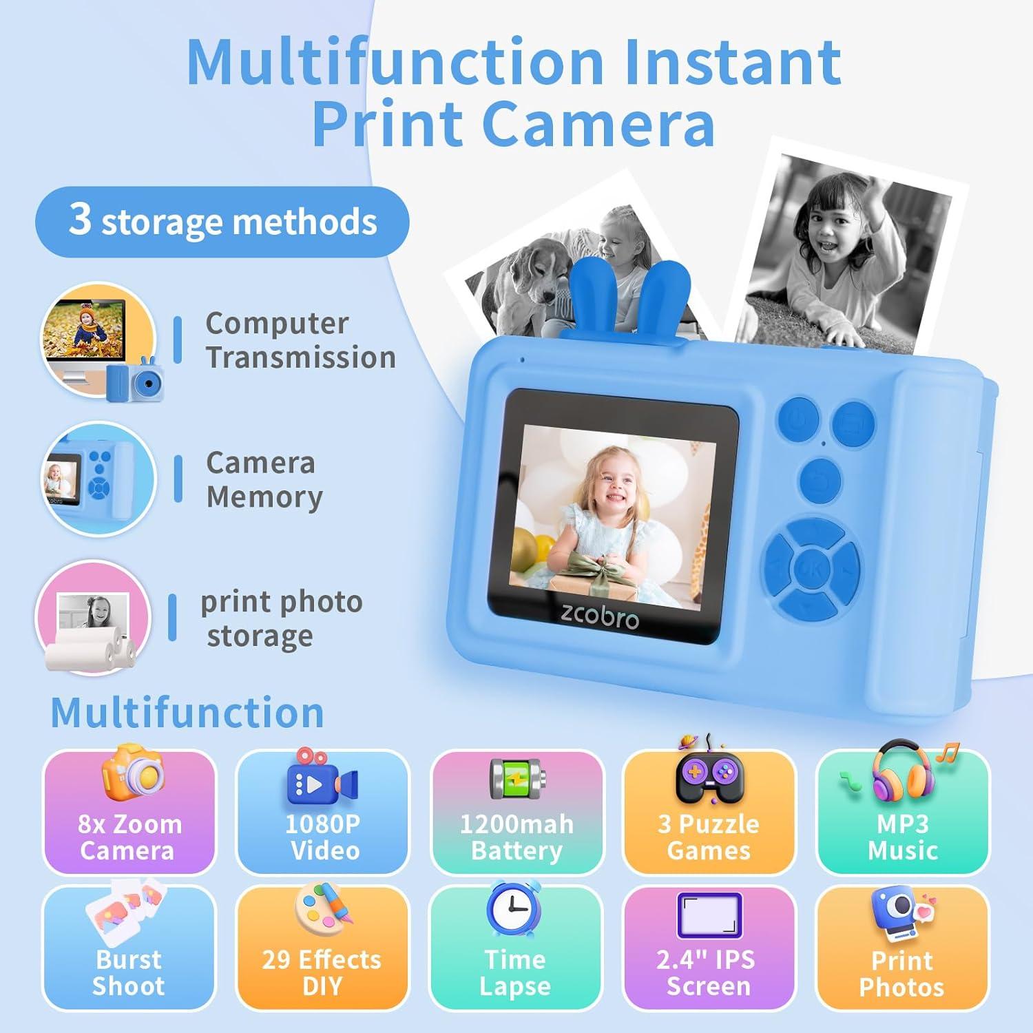 Cámara Instantánea Zcobro para Niños 1080P Azul