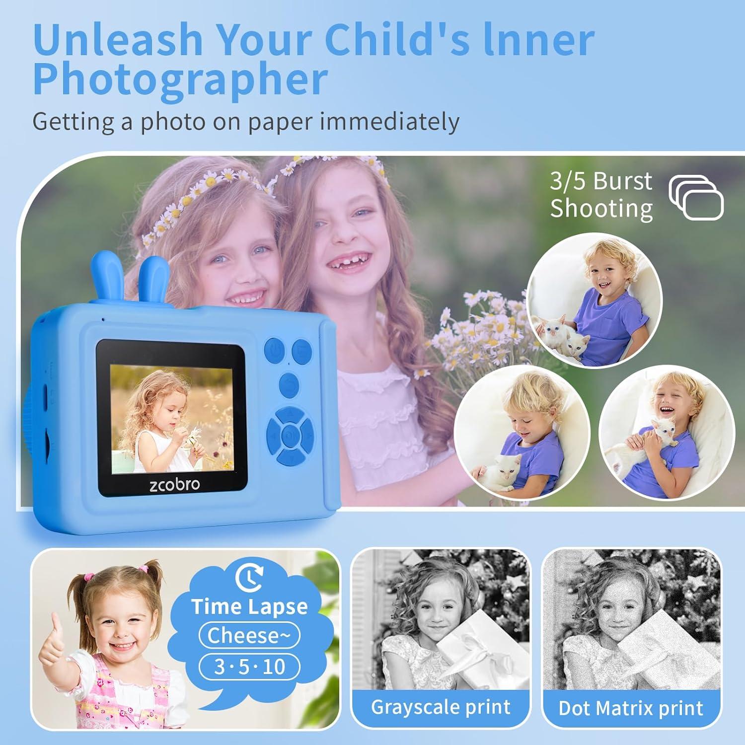 Cámara Instantánea Zcobro para Niños 1080P Azul