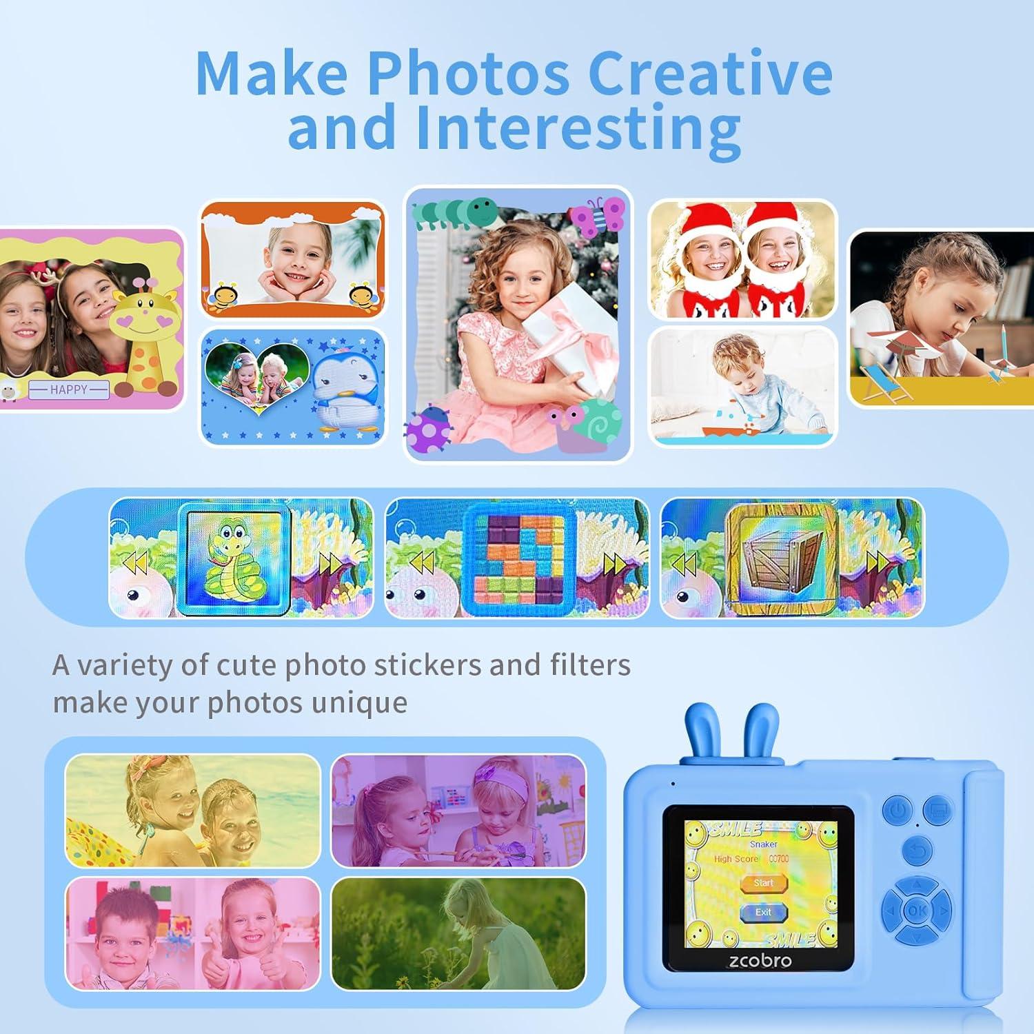 Cámara Instantánea Zcobro para Niños 1080P Azul