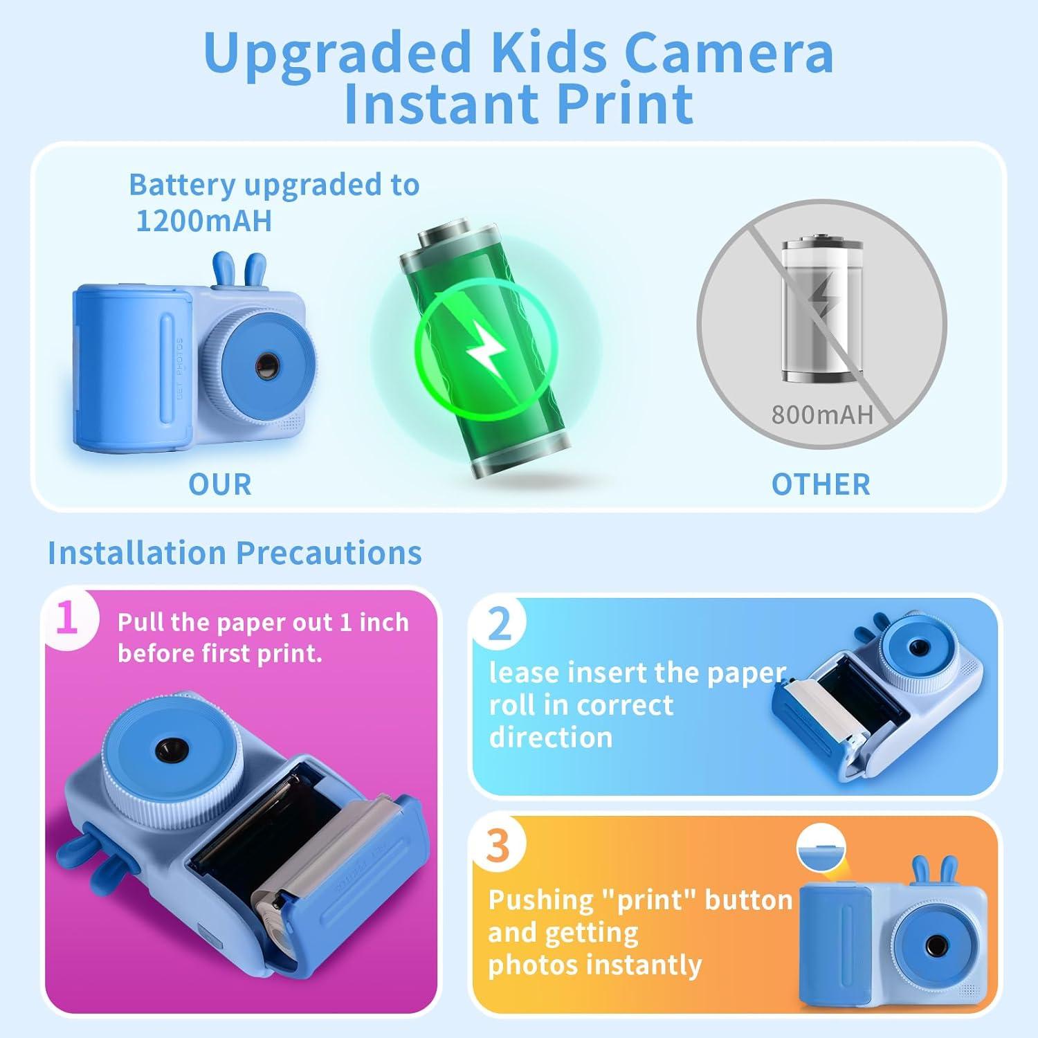 Cámara Instantánea Zcobro para Niños 1080P Azul