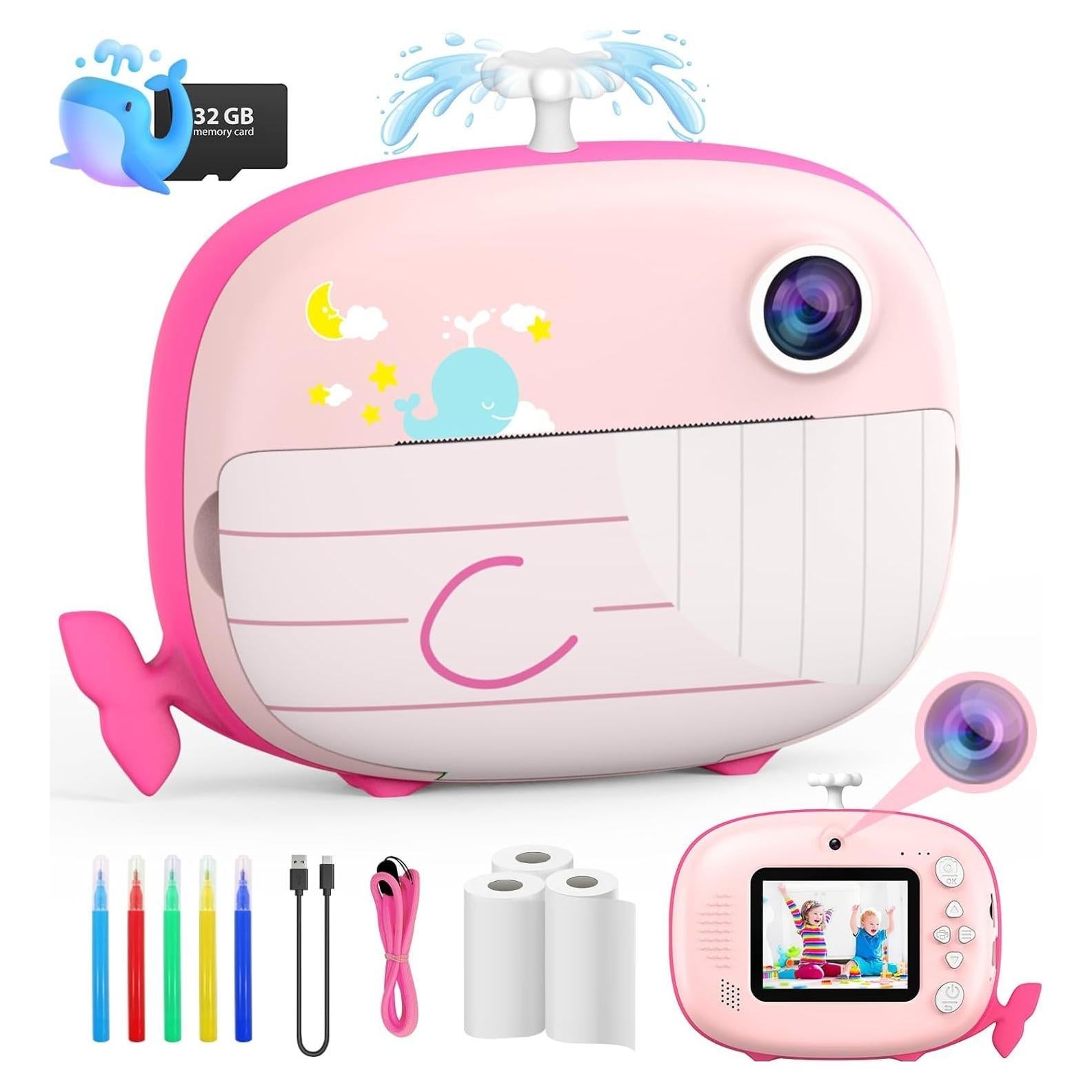 Kids Instant Print Camera - 12MP Ink Free Printing for Kids Aged 3-10 - Selfie Camera for Boys & Girls - Pink