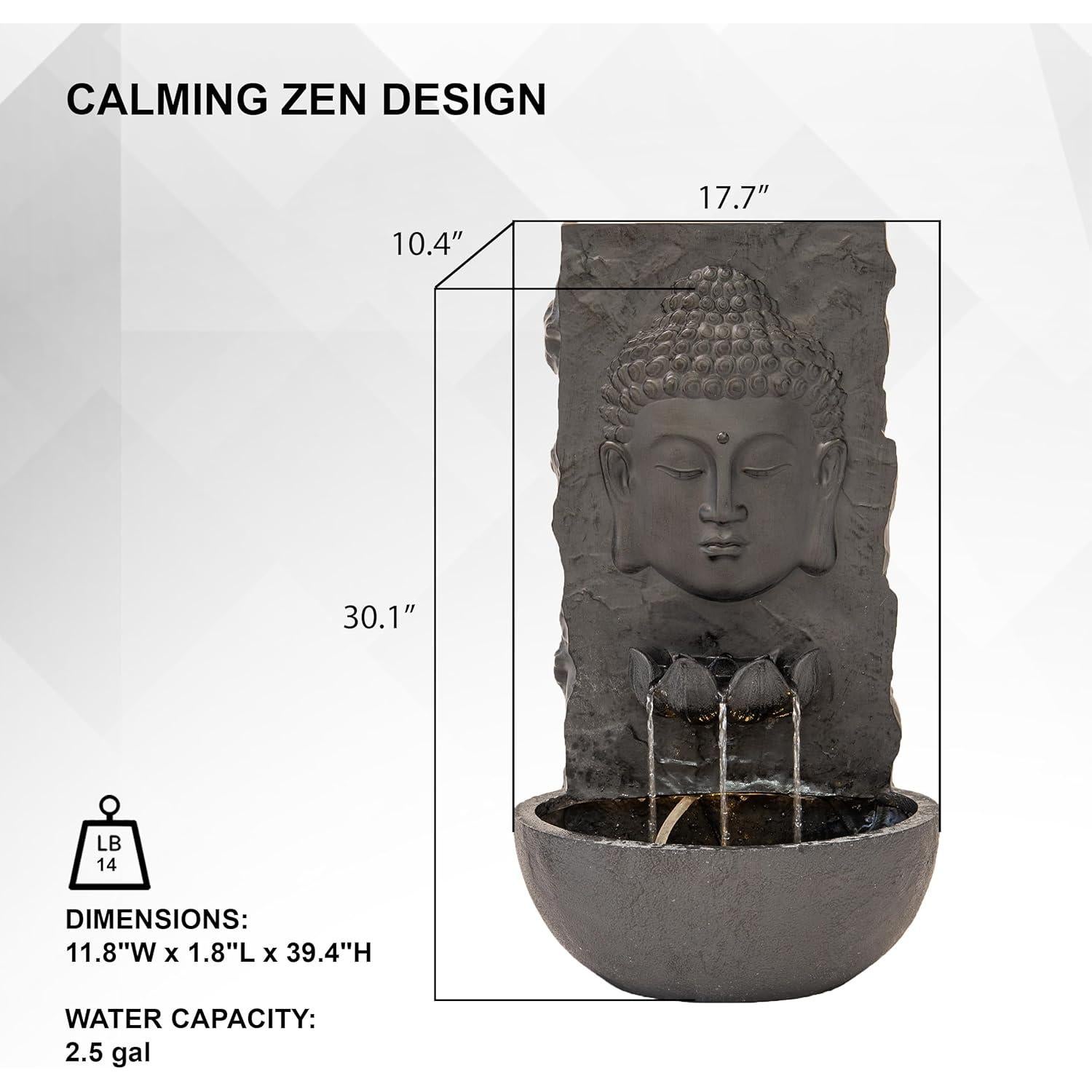 Fuente de Agua de Jardín Zen XBrand 76.2 cm Resina Negra LED