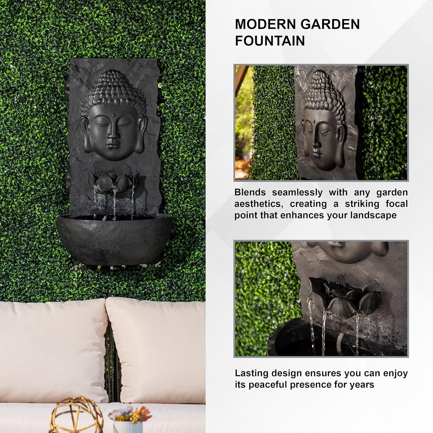 Fuente de Agua de Jardín Zen XBrand 76.2 cm Resina Negra LED