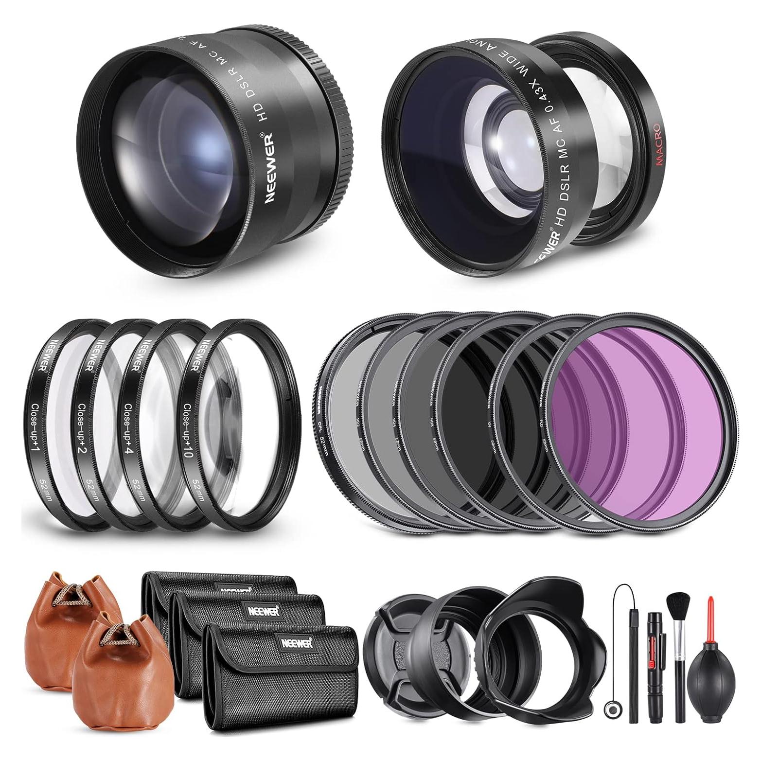 Kit de Lentes y Filtros NEEWER 52mm: Gran Angular y Telefoto 2.2X