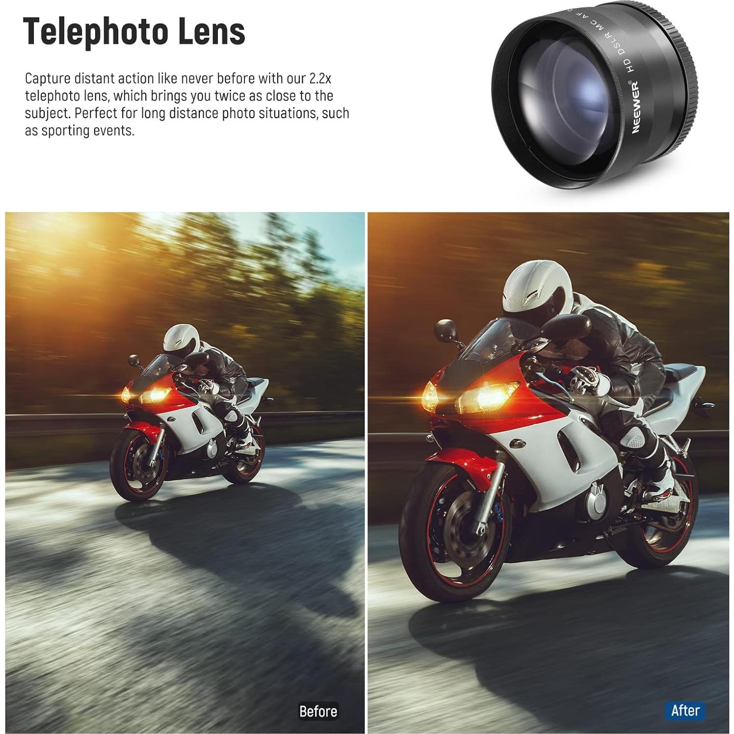 Kit de Lentes y Filtros NEEWER 52mm: Gran Angular y Telefoto 2.2X