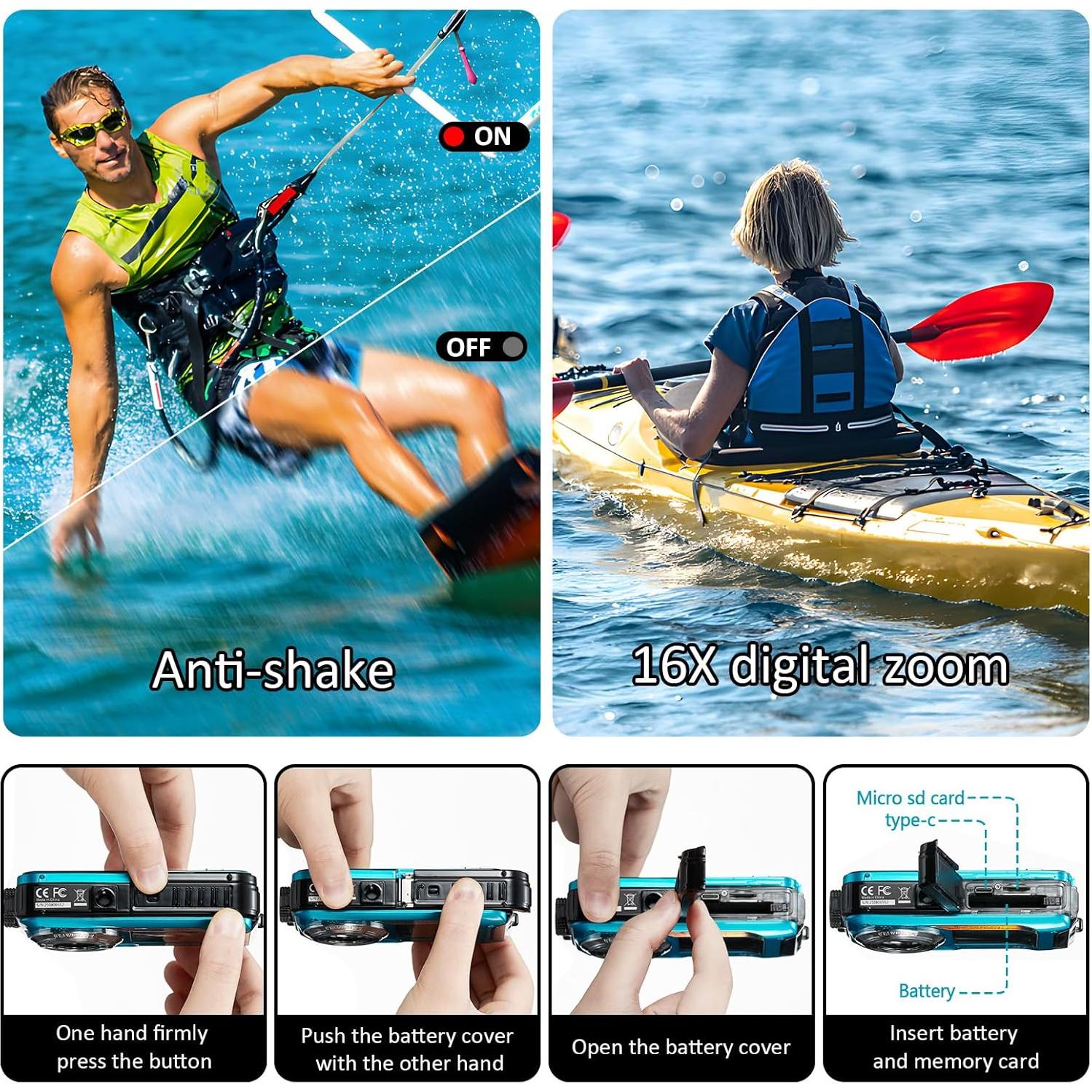 Cámara Submarina YISENCE 4K 56MP Impermeable 3.35m Azul