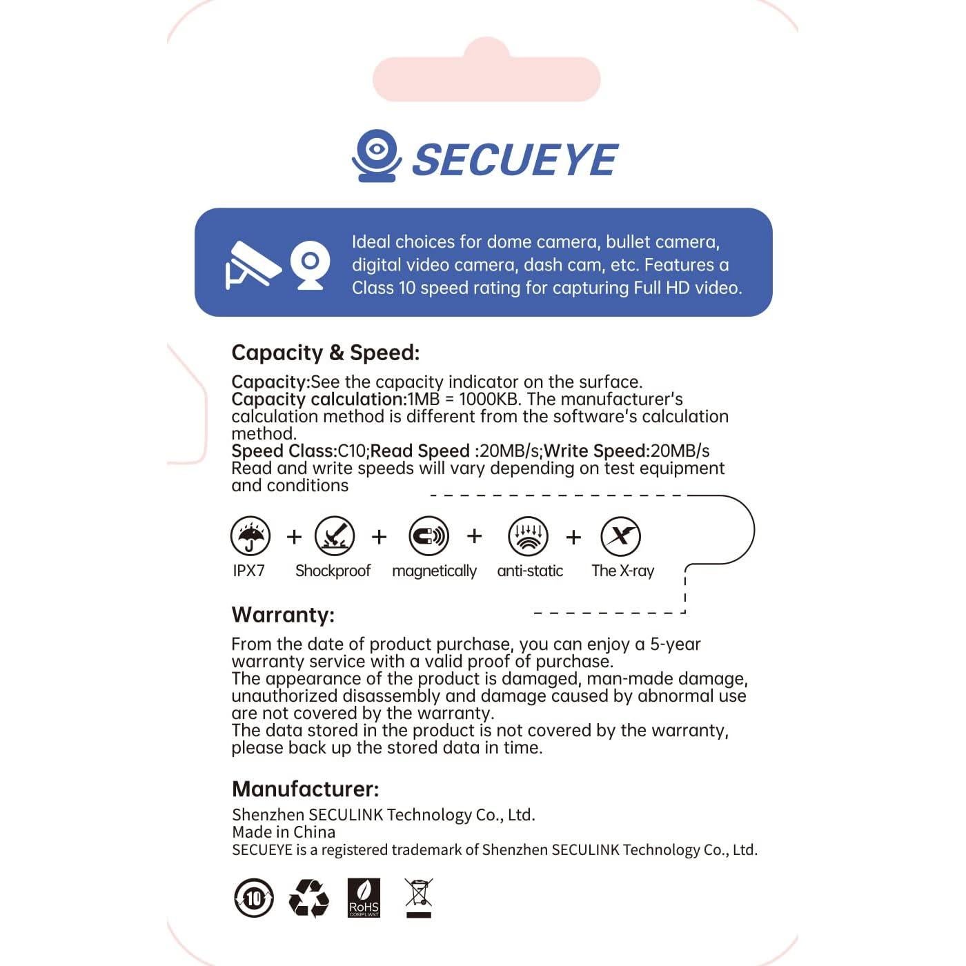 Tarjeta de Memoria TF SECUEYE 128GB Clase 10 Alta Velocidad