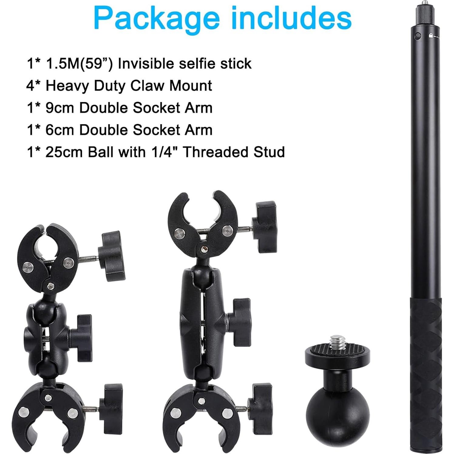 Kit de Montaje PellKing para Motocicleta y Bicicleta - Soporte de Manillar y Palo Selfie 155 cm