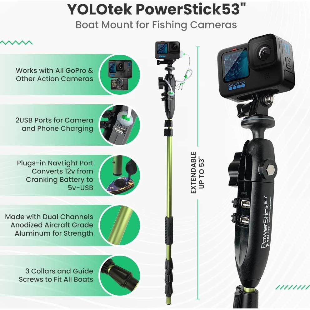 PowerStick 135 cm YOLOtek - Montaje en Barco para Cámaras de Acción