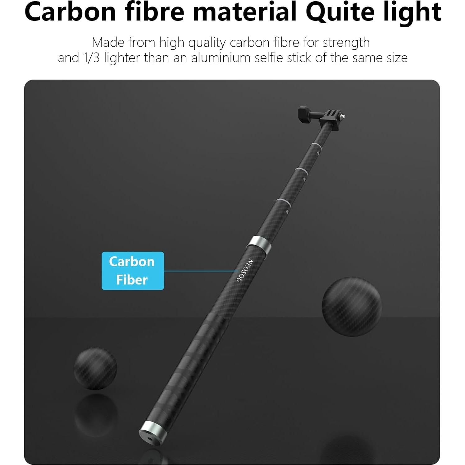 Palo de Selfie Telescópico NEOSOU 120 cm Fibra de Carbono