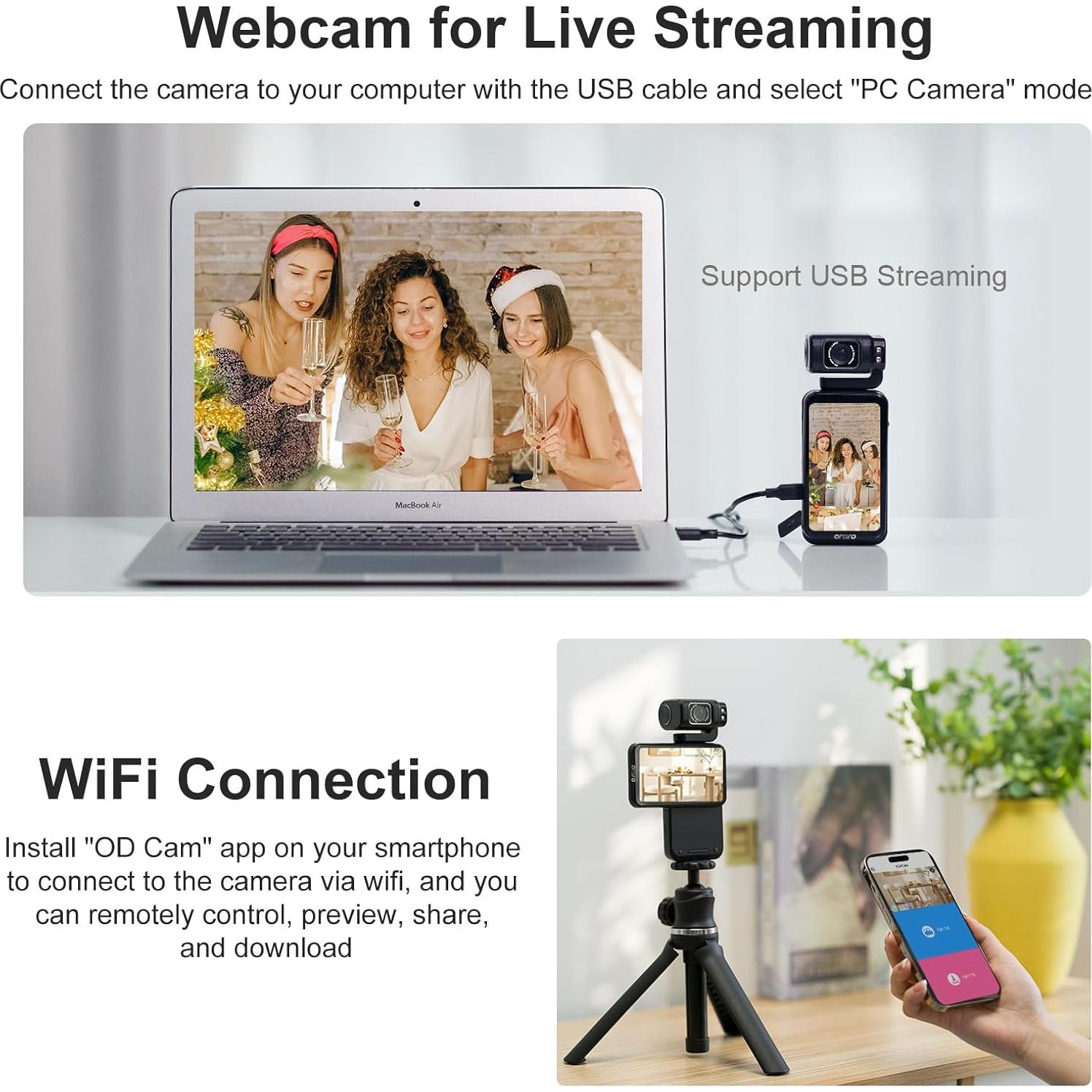 Cámara de Video ORDRO M3 5K 48MP con Pantalla Rotativa 3.5"
