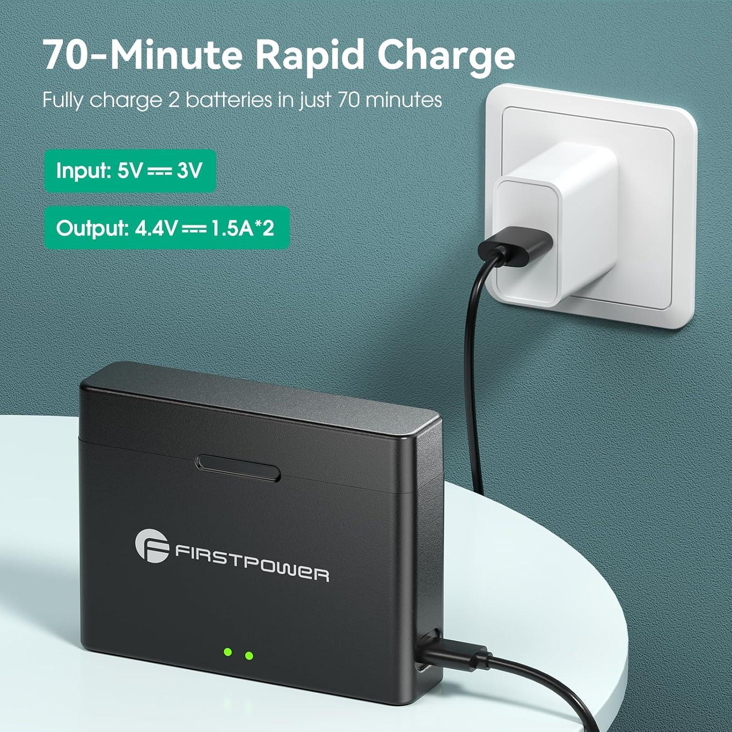 Batería de Reemplazo FirstPower 1850mAh para DJI Osmo Action 4/3 - Cargador Doble