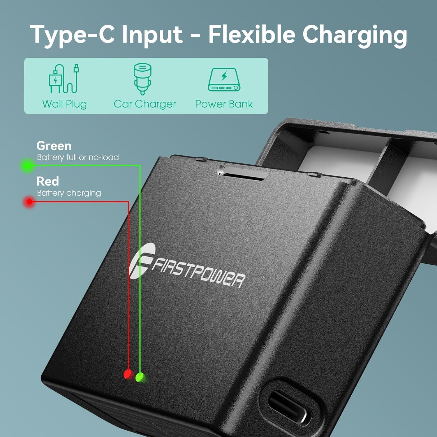 Batería de Reemplazo FirstPower 1850mAh para DJI Osmo Action 4/3 - Cargador Doble