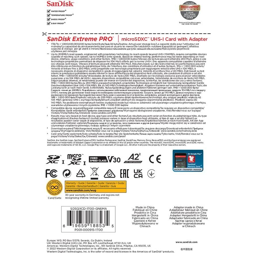 Tarjeta de Memoria SanDisk Extreme PRO microSDXC 1 TB UHS-I