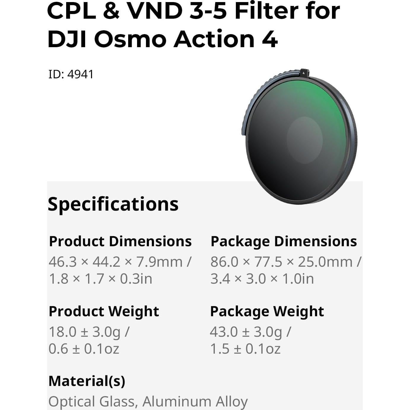 Filtro CPL y VND 3-5 SmallRig para DJI Osmo Action 4