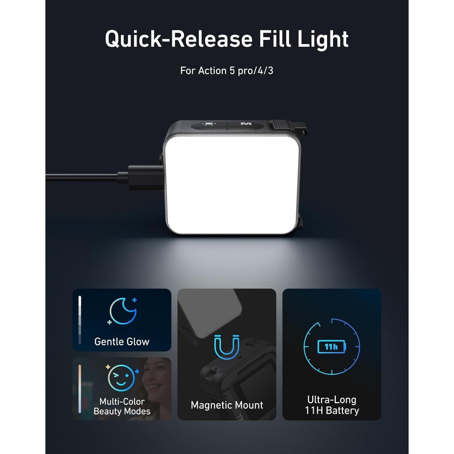 Luz de Vlogging Mini LED TELESIN para Cámara DJI Osmo Action