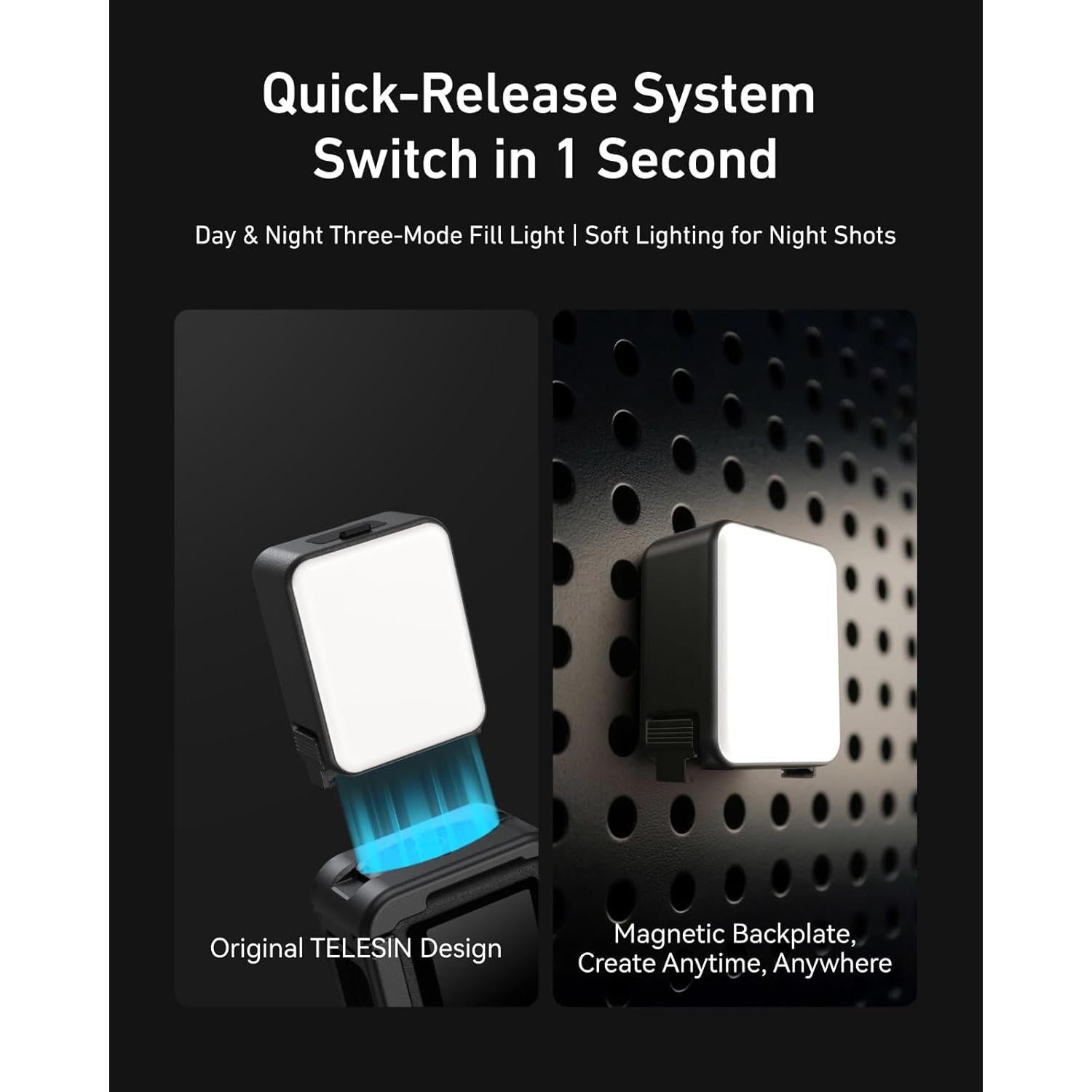 Luz de Vlogging Mini LED TELESIN para Cámara DJI Osmo Action