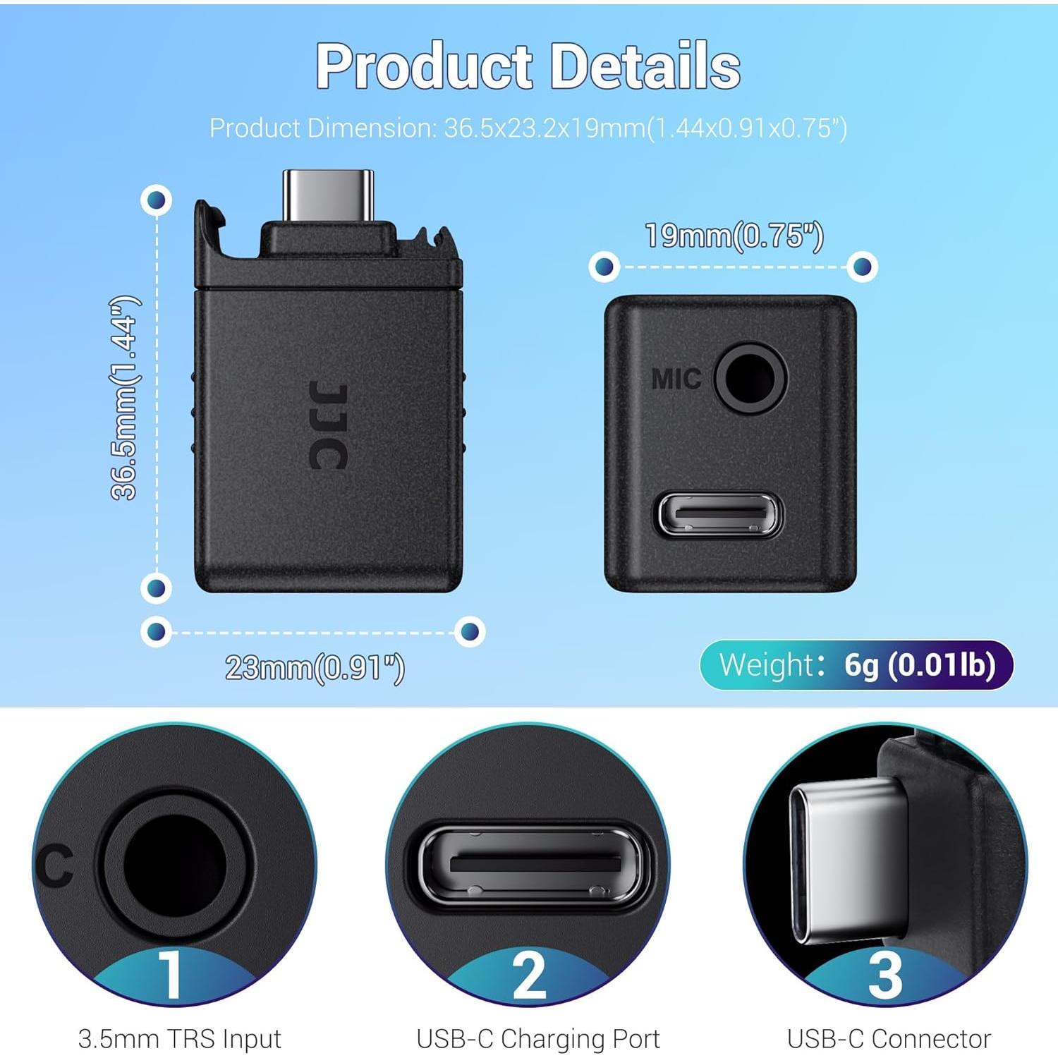 Adaptador de Micrófono JJC para DJI Osmo Action 5 Pro/4