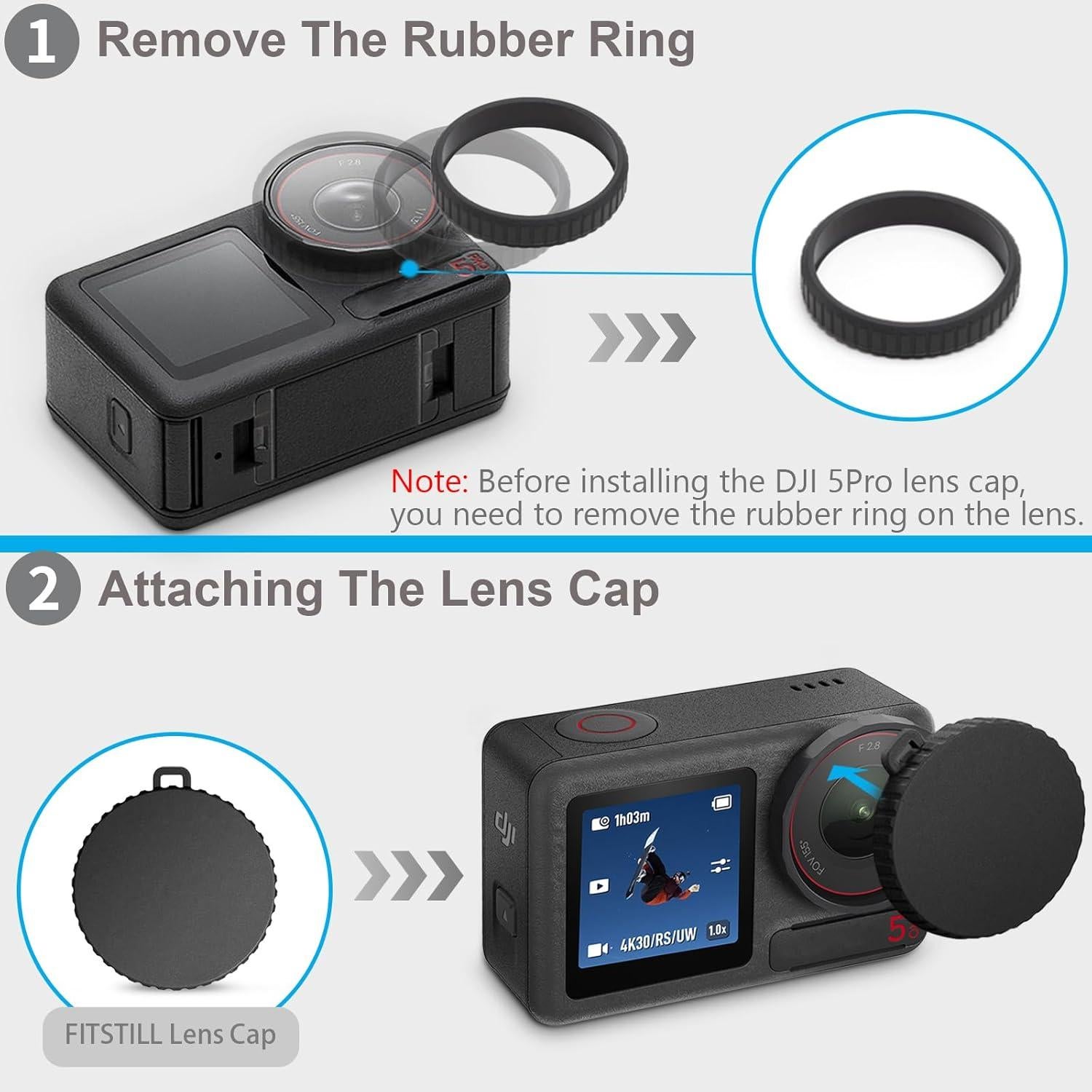 Protector de Pantalla y Lente FitStill para DJI Osmo Action 5 Pro - 3 Piezas, Dureza 9H, Sin Burbujas