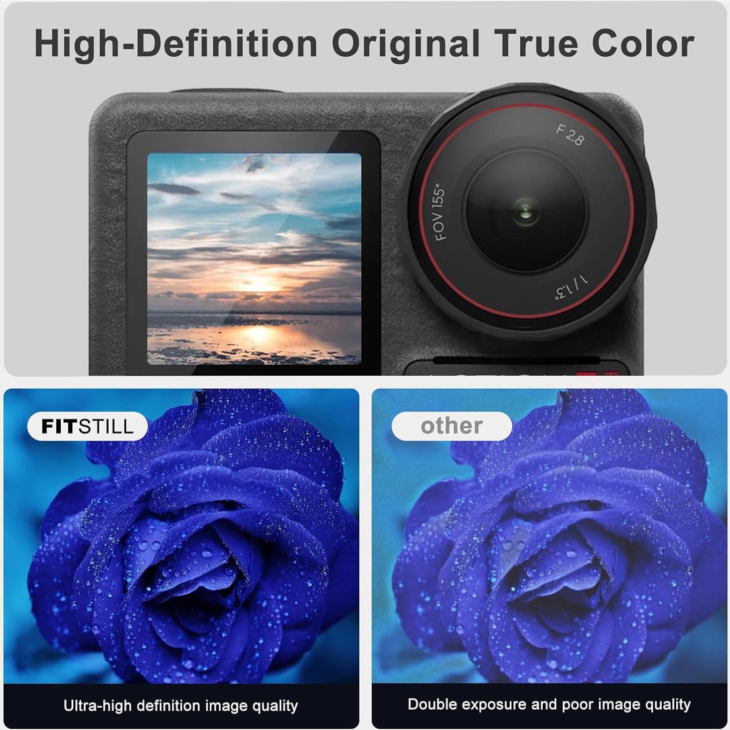 Protector de Pantalla y Lente FitStill para DJI Osmo Action 5 Pro - 3 Piezas, Dureza 9H, Sin Burbujas