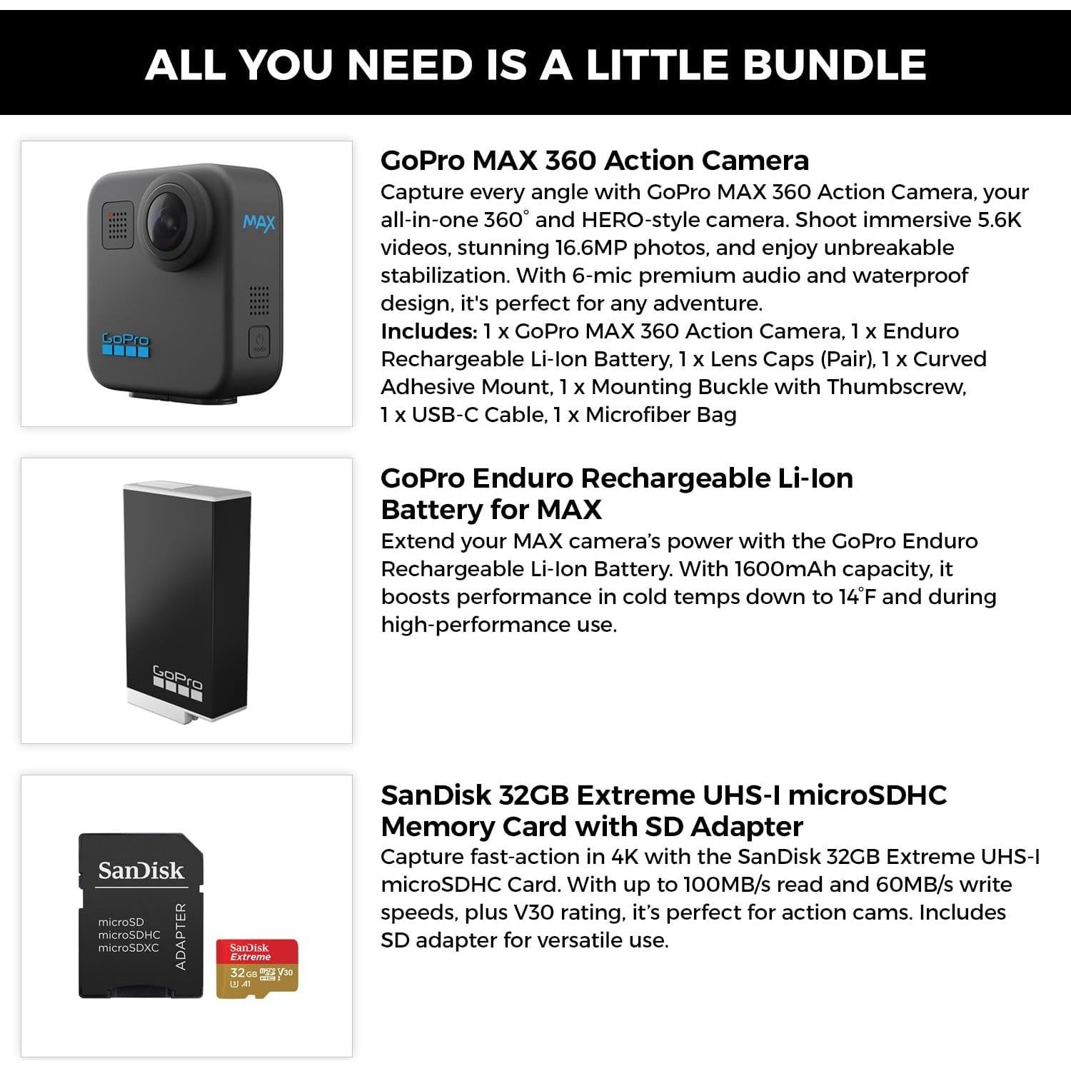 Cámara de Acción GoPro MAX 360 5.6K con Batería Enduro y microSD 32GB