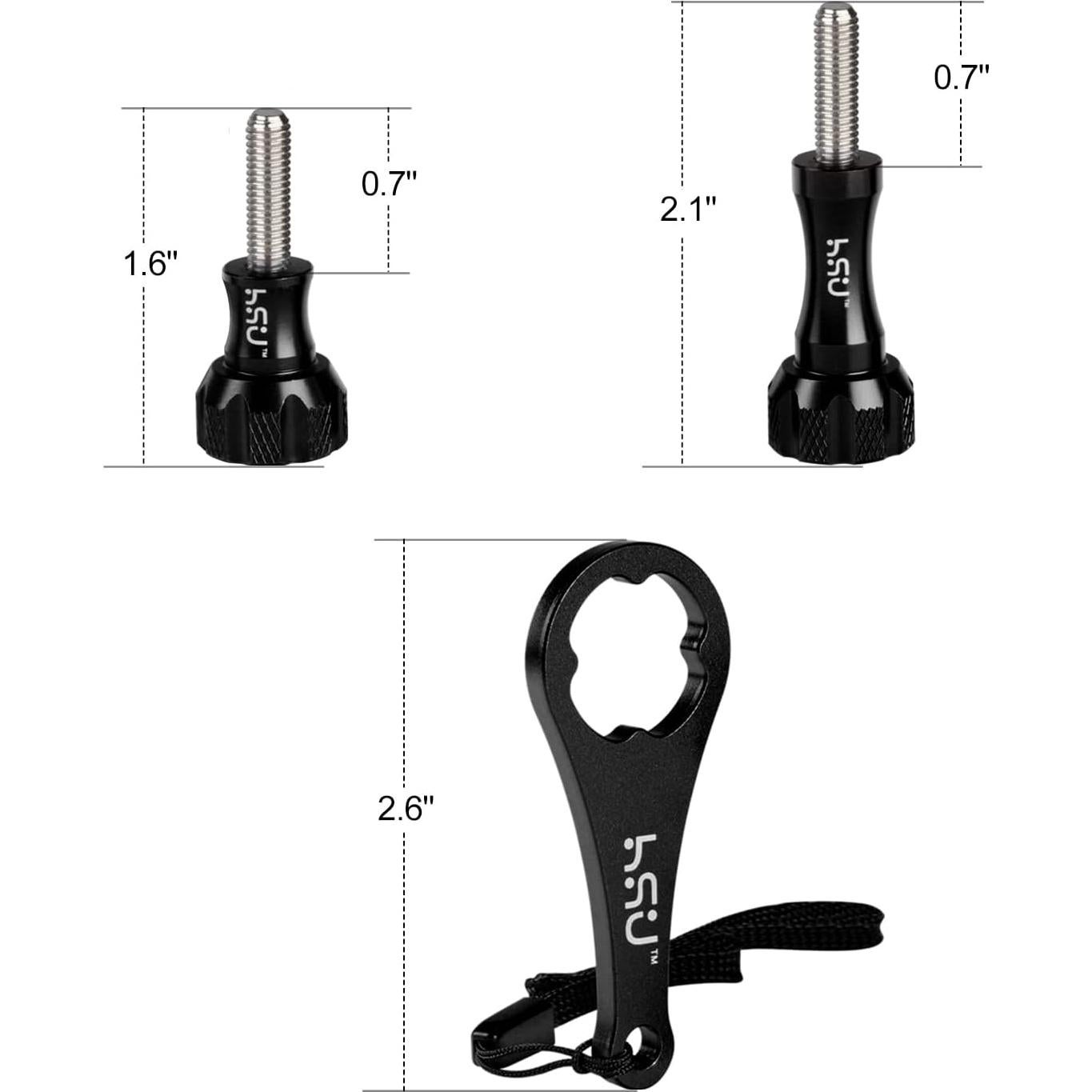 Juego de Tornillos de Pulgar HSU + Llave para GoPro - Aluminio Negro