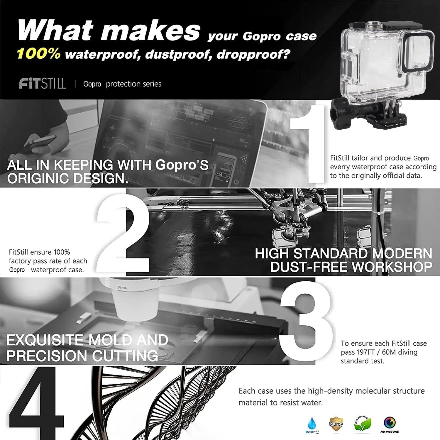 Carcasa Impermeable FitStill para GoPro Hero 4K hasta 60M