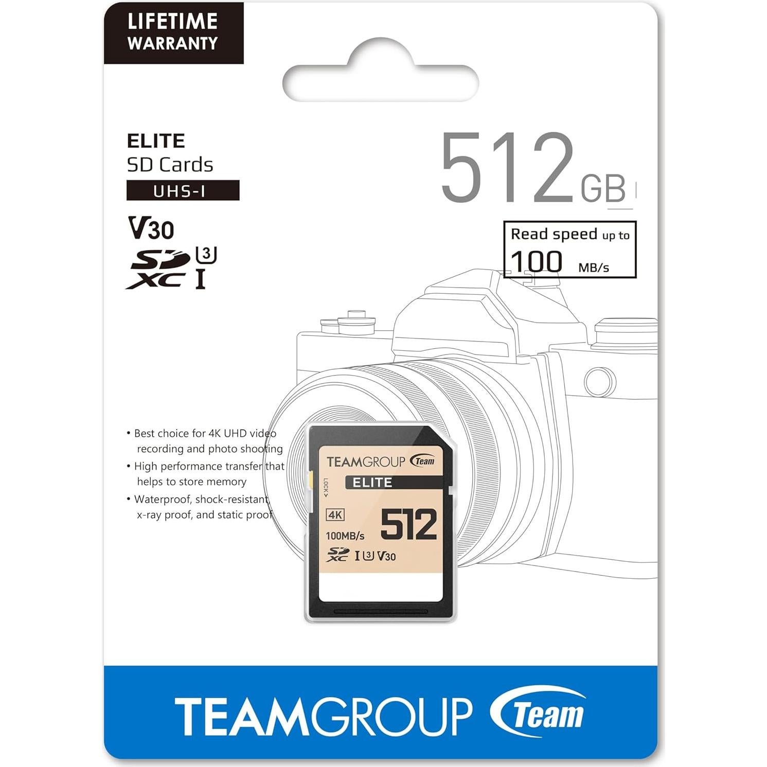Tarjeta de Memoria SDXC TEAMGROUP Elite 512GB UHS-I U3 V30