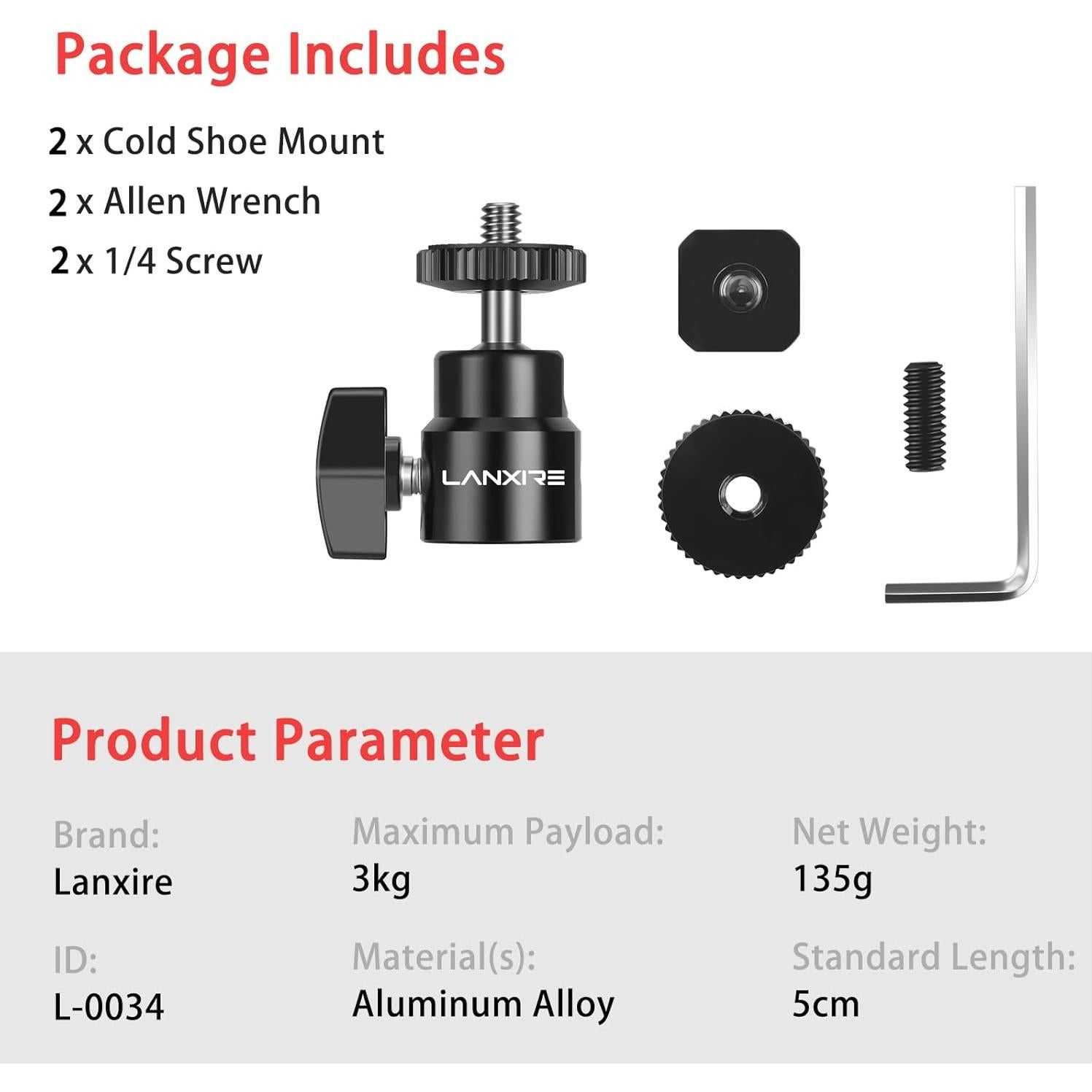 Soporte de zapata para cámara Lanxire L0035 - Paquete de 2