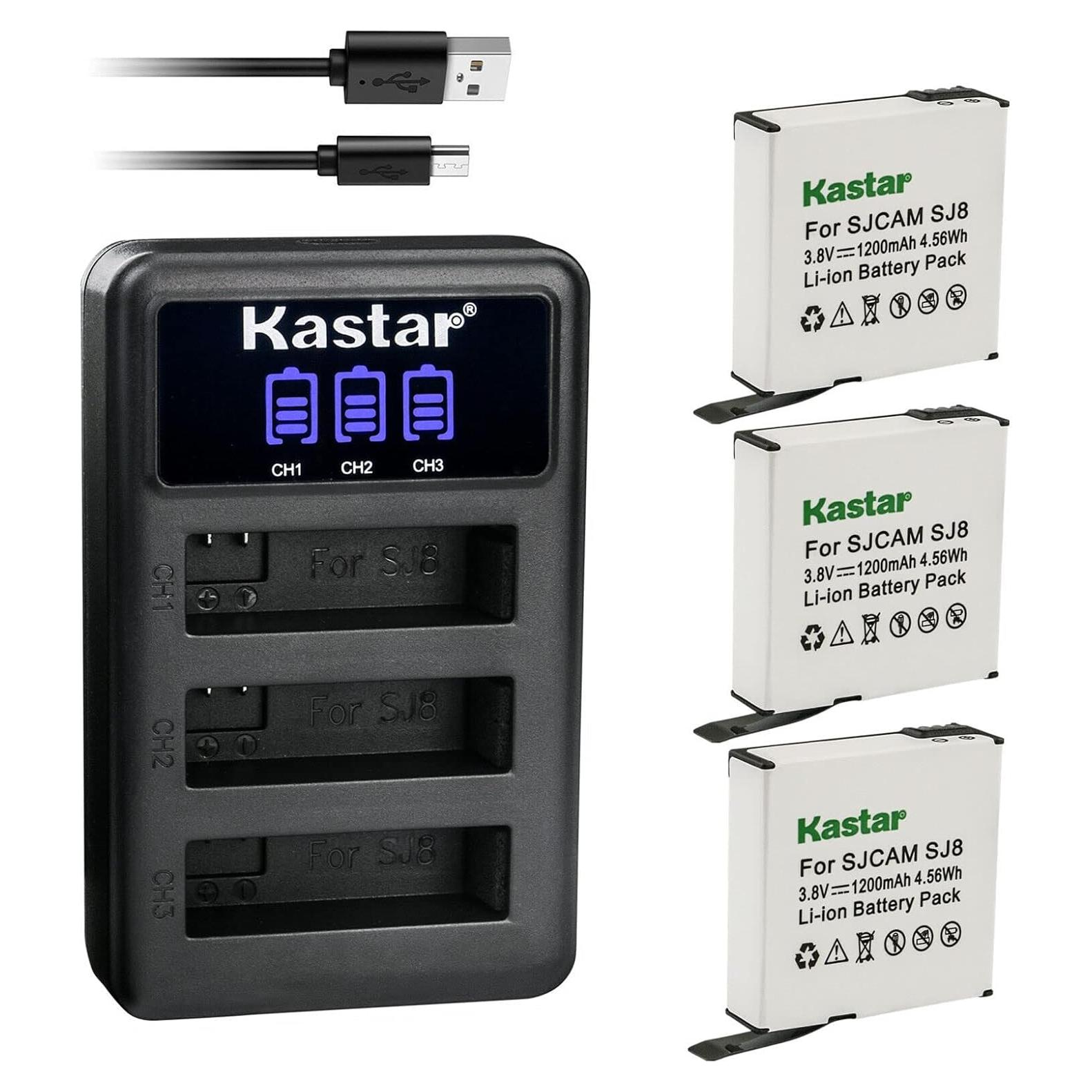 Kastar Cargador Triple USB LCD + 3 Baterías Litio 1200mAh SJCAM SJ8