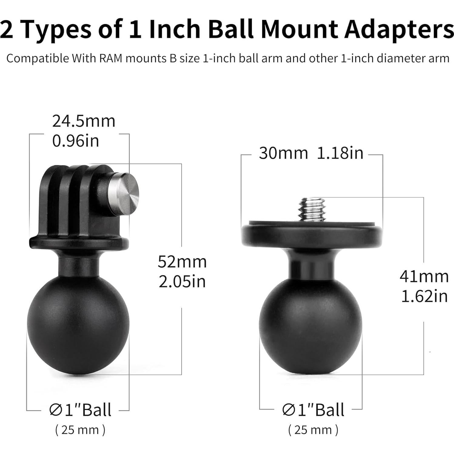 Paquete de 2 adaptadores de montura de bola 1" SOONSUN