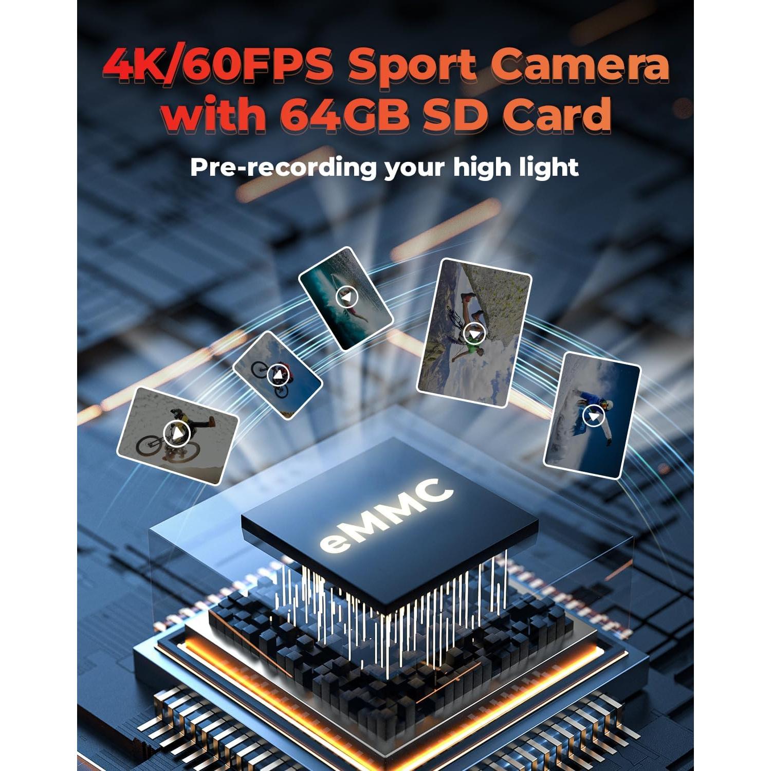 Cámara de Acción 4K Yolansin con Tarjeta SD 64GB y Accesorios