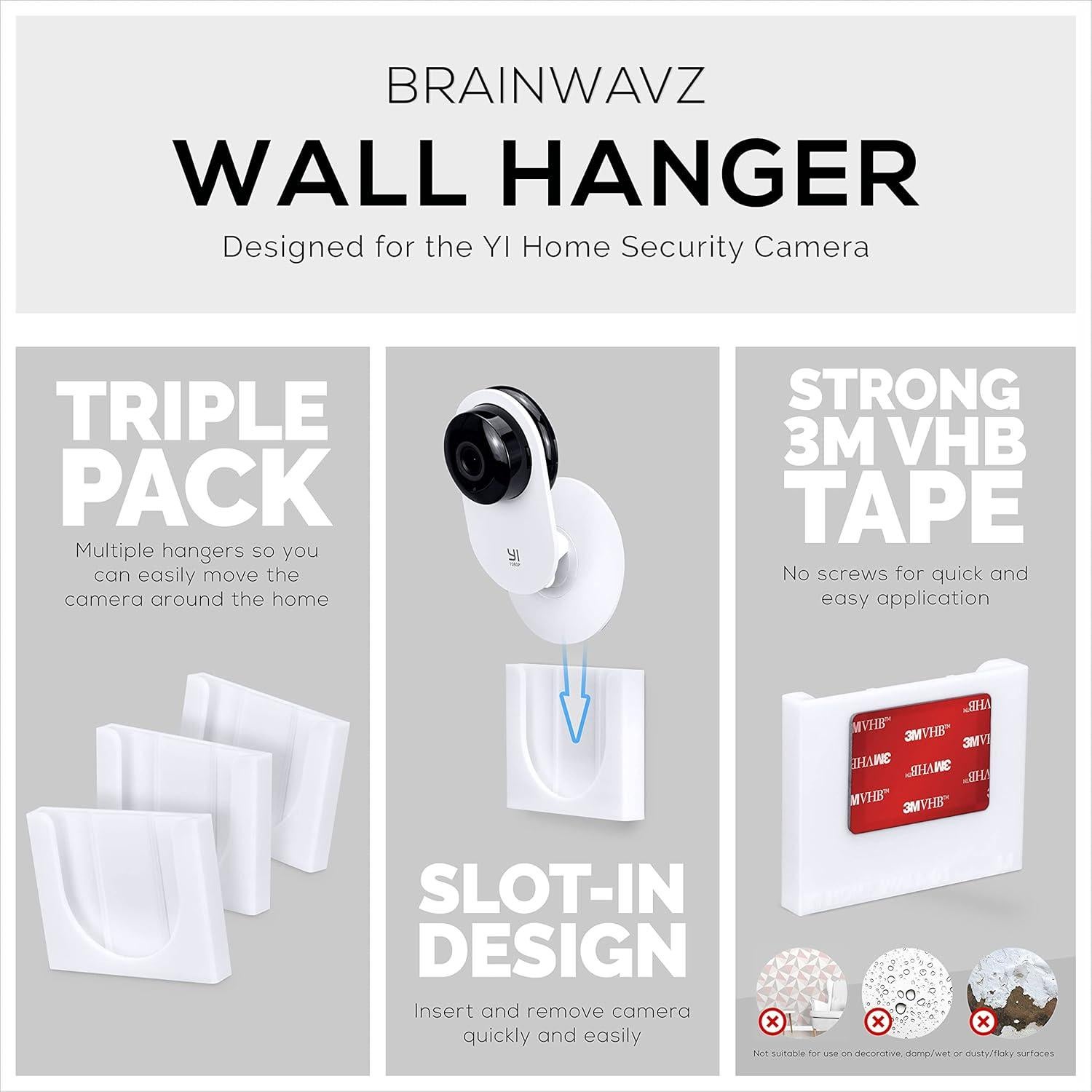 Soporte de Pared Brainwavz para Cámara YI Home - Paquete de 3