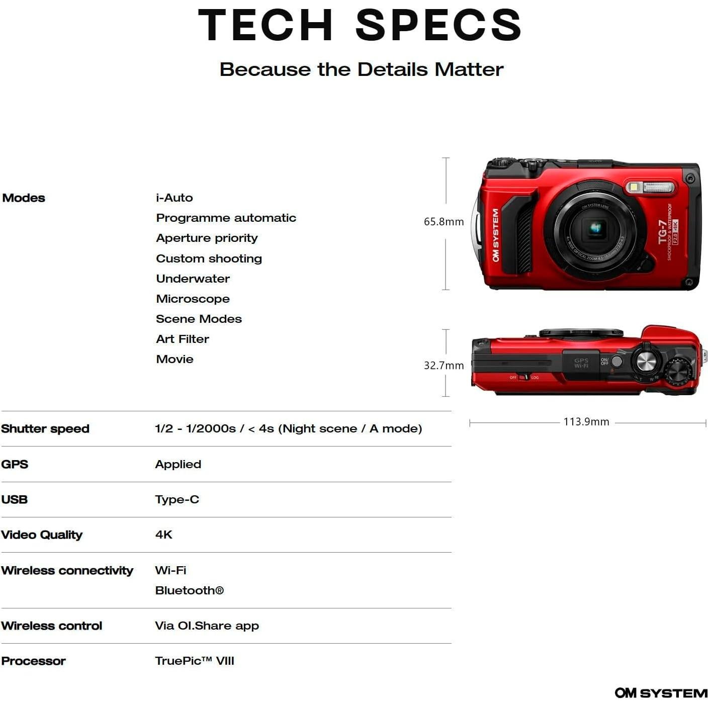 Cámara Digital Olympus Tough TG-7 12MP F2.0 Rojo + Batería LI-92B