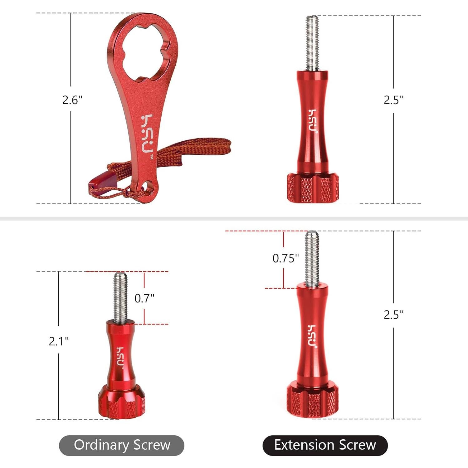 Conjunto de Tornillos de Pulgar HSU + Llave para GoPro Rojo