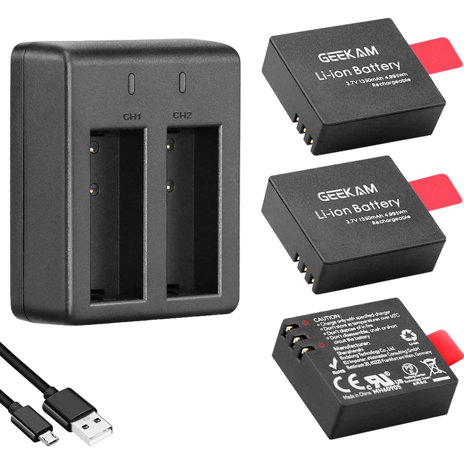 Paquete de 5 Baterías Recargables 1350mAh + Cargador USB GeeKam