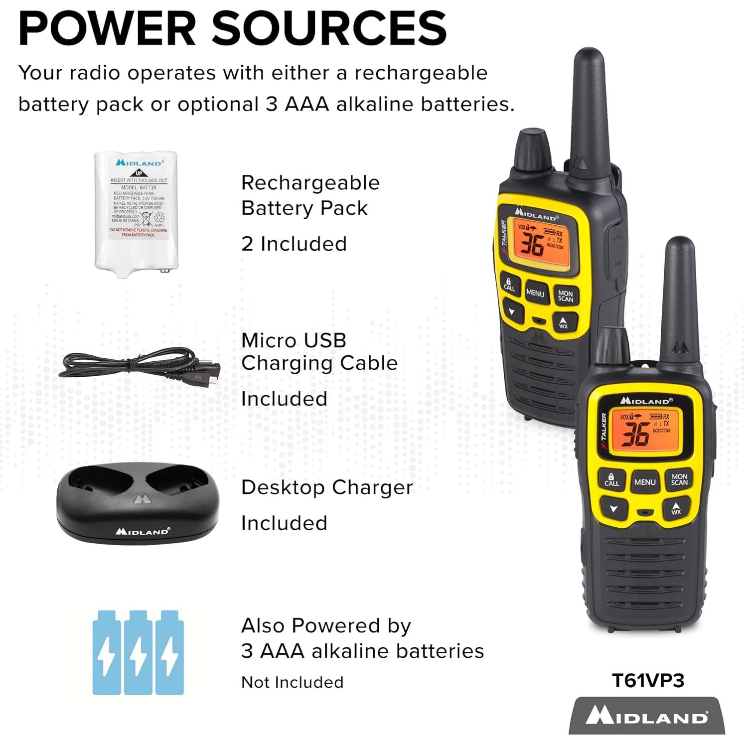 Midland T61VP3 Walkie Talkie 2-Pack Negro/Amarillo 36 Canales